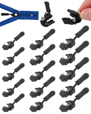 Reißverschluss-Reparaturset, 15 Schieber, 3 Größen, schwarz