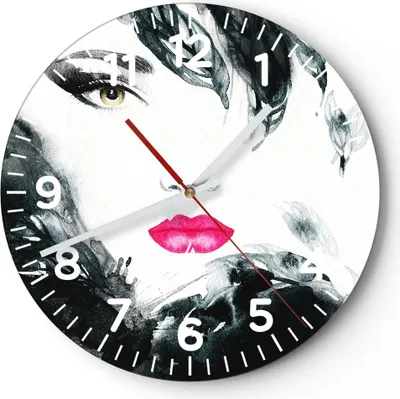 Produktbild von Wanduhr - Rund - Glasuhr - Frau Abstraktion - 30x30cm - Schleichendes Uhrwerk - Lautlos - zum Aufhängen bereit - Dekoration Modern - Wanddekoration aus Glas - C4AR30x30-3663