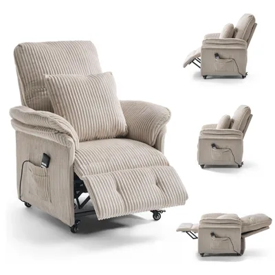 Produktbild von CRELIV -Elektrischer Relaxsessel Fernsehsessel mit Liegefunktion, verstellbarer Rückenlehne und Fußstütze, Fernbedienung, Seitentasche, Cord, Creme