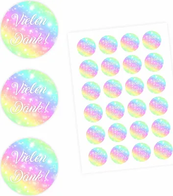 Produktbild von 24 Vielen Dank! Aufkleber - Regenbogen - rund 4 cm Ø - Dankeaufkleber Sticker Hochzeit Gastgeschenk