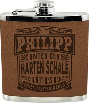 Produktbild von Flachmann Philip in klassischer Nierenform mit Kunstlederbezug 9,5 x 11,1 cm
