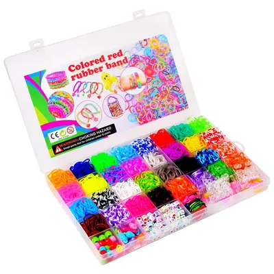 Produktbild von Rainbow Loom Set, Loom Bands Kit mit 2500 Gummibändern, 40 Fächer für Armbänder, DIY-Gummibänder, Kinderarmbänder, mit Perlen, Haken, Anhängern