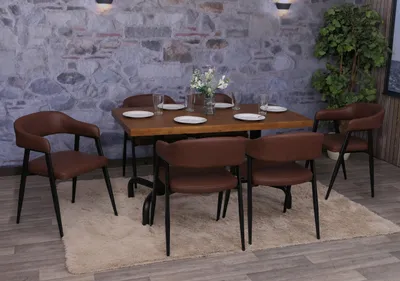 Zdjęcie produktu dla zestaw 6 krzeseł do jadalni HWC-P29, krzesło kuchenne fotel tapicerowany, industrialne retro vintage sztuczna skóra ~ rdzawy czerwony