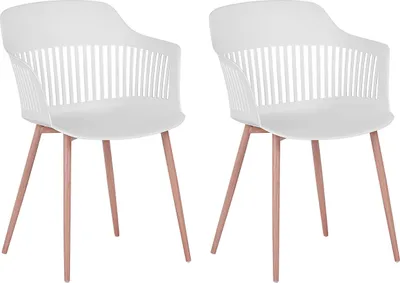 Produktbild von BELIANI Esszimmerstuhl 2er Set Weiß Kunststoff Metallbeine mit Holzmaserung Minimalismus Moderne Wohnzimmer Esszimmer