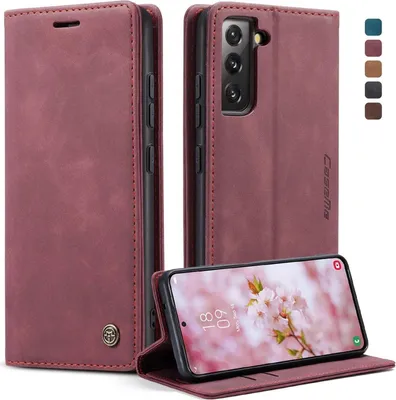 Zdjęcie produktu dla Samsung Galaxy S22 5G Cover Premium Leather Foldable Flip Case Magnetic Stand Function - Wine Red