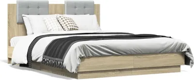 Productafbeelding van Maison Exclusive - Bedframe met hoofdeinde, Sonoma-eikenfineer, 120x190 cm, houtvezelplaat