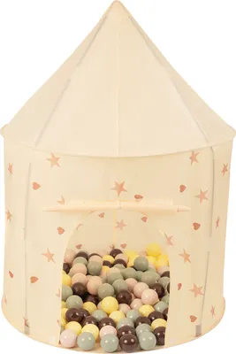 Produktbild von Selonis Kinderzelt Spielzelte 100X130cm/200 Bälle In Pavillonform Für Kinder Leicht Aufzubauen Tragbar Spielhaus Für Drinnen Und Draußen, Hellbeige: Pastellbeige/Grüngrau/Pastellgelb/Braun