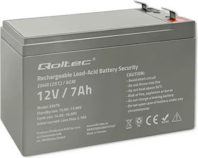 Zdjęcie produktu dla Akumulator Qoltec 53076 AGM | 12 V | 7 Ah | maks. 105 A | Bezpieczeństwo