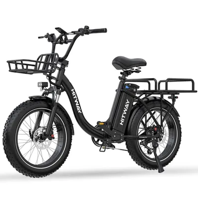 Produktbild von HITWAY E Bike,48V 27Ah mit BMS, 160km Reichweite, 20"*4,0 Fat Tire,E-Cargobike mit Doppeltem Gepäckkorb, Hydraulische Bremsen, 7-Gang,Drehmomentsensor