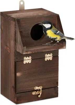 Produktbild von Famanu Vogelhaus für Kohlmeisen - Rotkehlchen - mit Reinigungsöffnung - Holz - zum Aufhängen - Braun