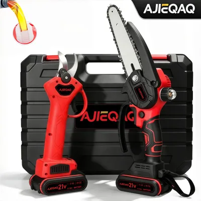 Produktbild von AJIEQAQ 2-in-1 Akku Astschere & Mini Akku-Kettensäge Set, 21V Brushless Motor, 25mm SK5 Stahlklinge, 6 Zoll Kettensäge, 2x 1,5Ah Akkus