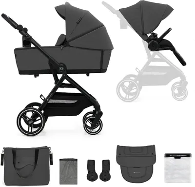 Zdjęcie produktu dla Kinderkraft YOXI wózek 2w1 do 27 kg - gondola i nosidełko - lekki - koła odporne na przebicie - TRAVEL SYSTEM - szary