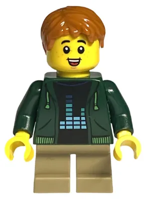 Obrázok produktu pre LEGO Minifigúrka – Dieťa, chlapec, tmavozelená mikina, tmavohnedé nohy (tls112)