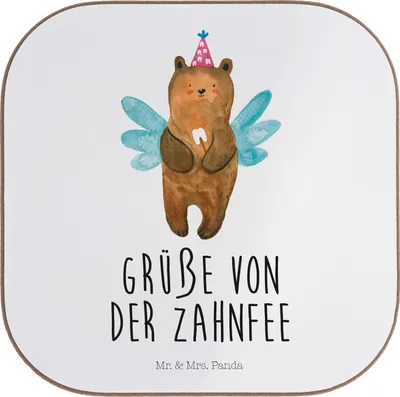 Produktbild von Mr. & Mrs. Panda Holzuntersetzer Bär Zahnfee - Weiß - Geschenk, Untersetzer für Gläser, Glas, Fee, Becheruntersetzer, gläseruntersetzer, Erster Zahn, Milchzahn, Tassen