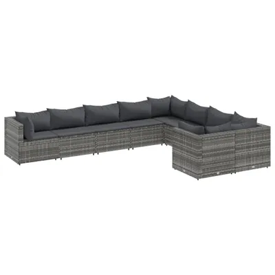 Produktbild von vidaXL 9-tlg. Garten-Sofagarnitur mit Kissen Grau Poly Rattan