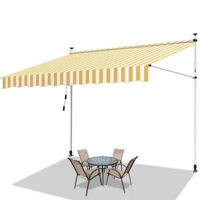 Produktbild von Jopassy Klemmmarkise Markise ohne Bohren Höhenverstellbare Balkonmarkise Sonnenmarkise Balkon 400cm Weiß Gelb