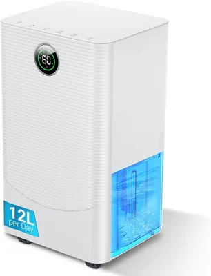 Imagen del producto de Deshumidificador eléctrico - Capacidad de 12 litros por día - Funcionamiento silencioso (35 dB) - Blanco - Ideal para espacios de hasta 30 m² - Deshumidificador compacto