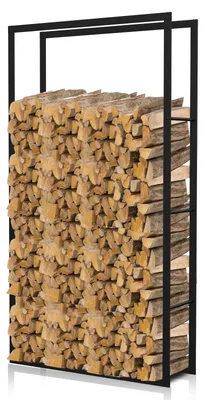 Zdjęcie produktu dla Półka na drewno kominkowe Ikodm, wymiary 100 x 60 x 25 cm, metalowa, czarna, jednodzielna, wytrzymałość do 150 kg, stabilna i oszczędzająca miejsce