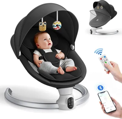 Immagine prodotto di Altalena per neonati con Bluetooth - Altalena elettrica per neonati - 5 velocità - 3 timer - 10 melodie - Cintura a 5 punti - Capacità di carico 10 kg - 0-18 mesi - Bianco