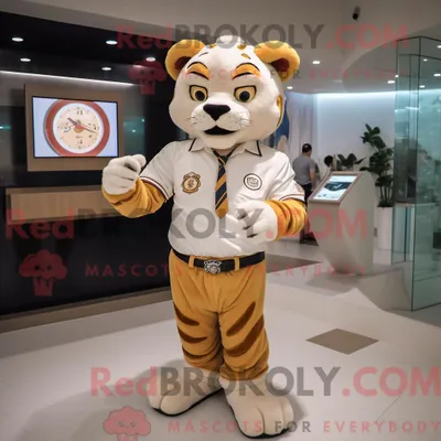 Produktbild von Beiges REDBROKOLY Tiger-Maskottchen-Kostüm mit Poloshirt und Smartwatches