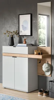 Produktbild von Garderobe Set 2-teilig "Janko" in grau und Evoke Eiche 110 x 194 cm, Soft-Close