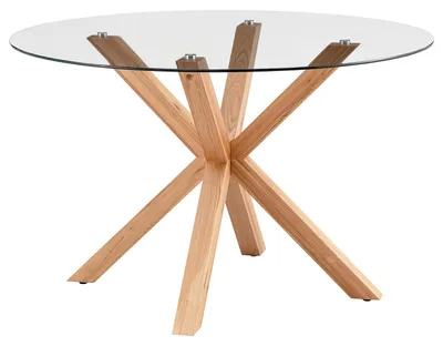 Produktbild von home24 Esstisch Rund - Glas / Eiche Massiv