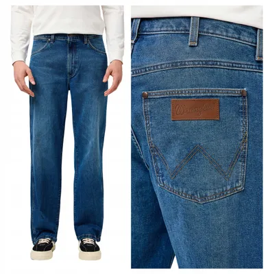 Obrázok produktu pre Wrangler | Pánske džínsy, voľný, rovný strih, retro štýl, modrá farba, klasický vzhľad, pohodlné, veľkosť W34 L32