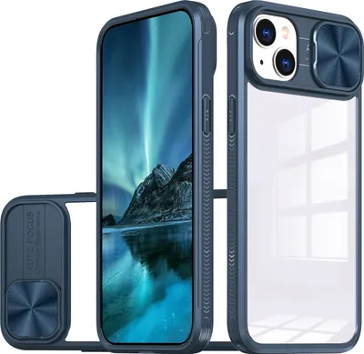 Image de Coque pour iPhone 15 Coque hybride TPU transparente avec caméra coulissante bleu