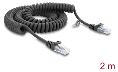 Produktbild von DELOCK RJ50 Spiralkabel Stecker zu Stecker 2 m schwarz