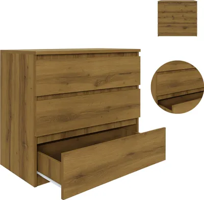 Zdjęcie produktu dla YUMEBLY | Komoda BASIC z 3 szufladami 80x75x40 cm – praktyczna komoda do salonu, sypialni i biura | Dąb Artisan