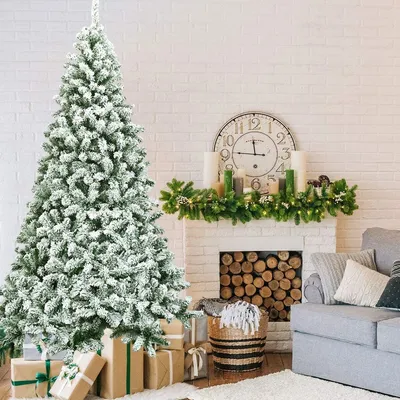 Produktbild von COSTWAY 225cm Künstlicher Weihnachtsbaum mit Schnee, Tannenbaum mit Metallständer, Christbaum 1346 Spitzen PVC, Kunstbaum Weihnachten Klappsystem für Zuhause Büro Geschäfte Hotels