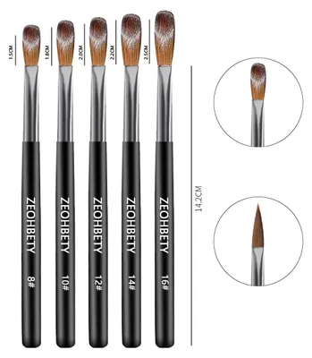 Produktbild von Nagelkunstbürste Nagelpinsel Modellierpinsel - 5er-Set - Größe 8/10/12/14/16 - Schwarz - Für Acryl und Nagelverlängerung