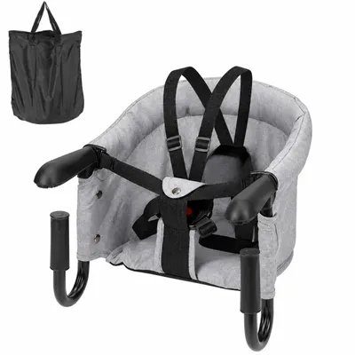 Productafbeelding van Clanmacy eettafelzitje voor baby's, inklapbare kinderstoel, autostoelverhoger, stoelverhoger met één stuk veiligheidsgordel en rugkussen, geschikt voor thuis en onderweg