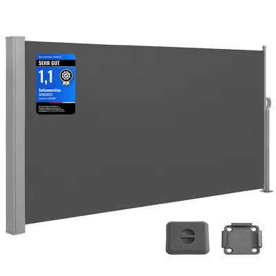 Produktbild von SONGMICS Seitenmarkise, ausziehbar, 180 x 400 cm, aus 220 g/m² Polyester, Sichtschutz, Sonnenschutz, blickdicht, Seitenrollo, für Balkon, Terrasse, Garten, anthrazit GSA584G01