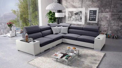 Produktbild von Ecksofa mit Schlaffunktion Eckcouch PERS III Sofa (Grau Sawana 96 + weißes Kunstleder, Links)
