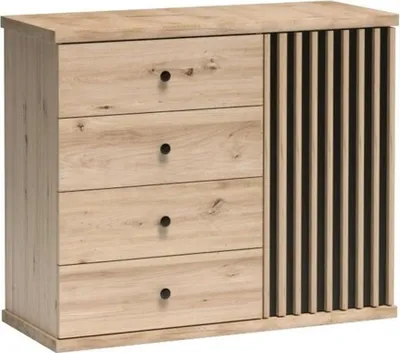 Produktbild von Bettso Kommode Sideboard mit 1 Türen und 4 Schubladen CALI C5 101 x 40 cm Eiche Artisan mit Lamellen