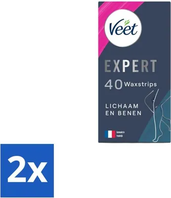 Obrázok produktu pre Veet Expert - Depilačné pásiky - Telo a nohy - Citlivá pokožka - 40 pásikov - Hodnotné balenie - 2 kusy