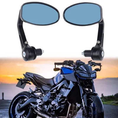 Productafbeelding van Zwarte stuurspiegels voor motorfietsen, universeel, 7/8" (22 mm) ronde aluminium zijspiegels, geschikt voor straatmotoren, scooters, bromfietsen, supermotoren, quads en ATVs.