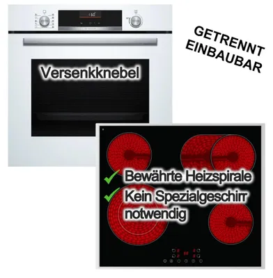 Produktbild von Herdset Bosch Einbaubackofen 3D Heißluft Air Fry + PKM Glaskeramik Kochfeld Zweikreis- und Bräterzone Touch