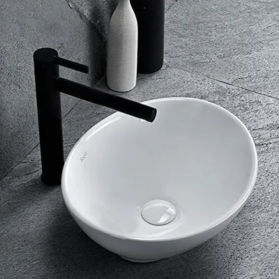 Produktbild von VBChome Waschbecken Kleine 34 x 27 x 13 cm Weiß  Mini Keramik Oval Waschtisch Handwaschbecken Aufsatzbecken Aufsatzwaschbecken Aufsatzwaschtisch Waschschale Wasserfall Waschschlüssele Gäste WC