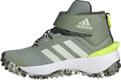 A side view of a green Adidas Fortatrail El K shoe.