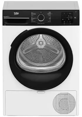 Produktbild von Beko BM3T30230W, Freistehend, Frontlader, Wärmepumpe, Weiß, Tasten, Drehregler, Links