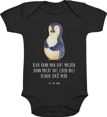 Produktbild von Mr. & Mrs. Panda Strampler Pinguin Diät 3. - 6. Monat - Schwarz - Geschenk, overall baby, Abnehmen, Babybody, babykleidung body, Motivation, kurzarm