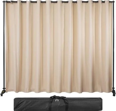 Immagine prodotto di Divisorio a parete, 2,4 x 3 m, parete divisoria autoportante con 4 ruote, telaio in alluminio, tenda oscurante, borsa Oxford, schermo divisorio espandibile per conferenze in ufficio, beige