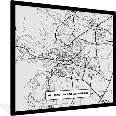 Produktbild von MuchoWow® Gerahmtes Poster Stadtplan - Neustadt An Der Weinstraẞe - Deutschland - Karte 40x40 cm - Poster mit Schwarzem Bilderrahmen Wandposter Rahmen Foto Bilder - Mit Rahmen - Wanddekoration Schlafzimmer
