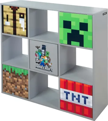 Produktbild von MINECRAFT - 3x3 Regal, Raumteiler mit offenen Fächern und Türen mit Push-Open, Kindermöbel mit buntem Design