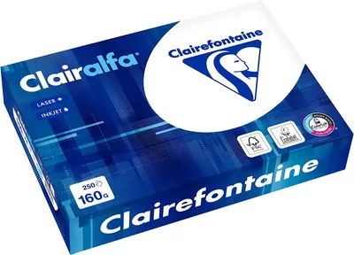 Produktbild von Clairefontaine 2619C Clairalfa blickdichtes Druckerpapier (1 Ries mit 250 Blatt, A3, 160g/m²) Weiß
