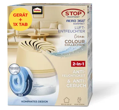 Productafbeelding van Pattex AERO 360° Compact luchtontvochtiger, crème kleur, 1 apparaat inclusief 1 tablet