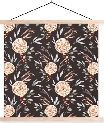 Produktbild von MuchoWow® Textilposter Rosen - Braun - Muster 120x120 cm mit holzfarbenen Rahmen - Textil-Poster