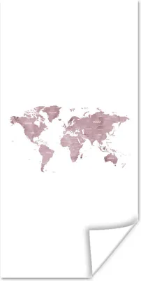 Produktbild von MuchoWow® Poster Weltkarte - Rosa - Weiß 60x120 cm - Wandschmuck
